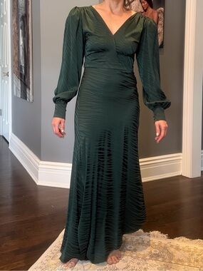 Ronny Kobo Collection Forest Green V-Neck Long Sleeve Maxi Dress